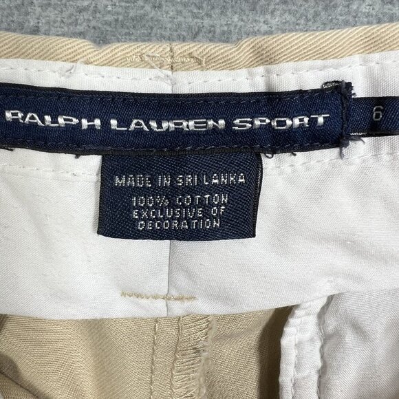 Ralph Lauren Sport Womens 6 Khaki Chino Shorts Blue Pony Logo Old Money Preppy - Picture 14 of 14